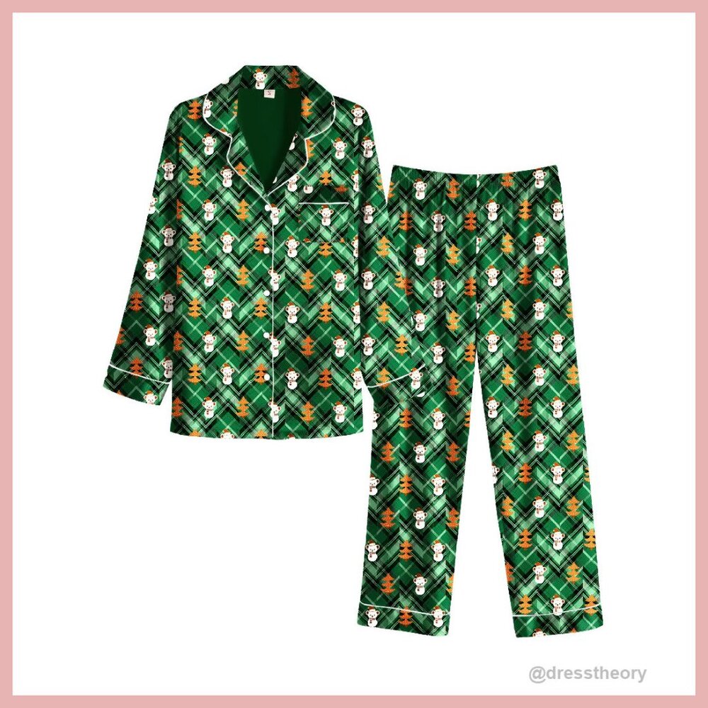 Satin Pajama Set with Pockets, Button Front, Loose Fit Sleepwear